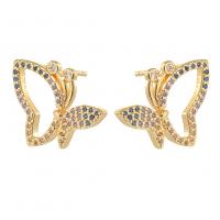 Cubic Zirconia Micro Pave Brass Earring Butterfly gold color plated micro pave cubic zirconia & for woman & hollow multi-colored Sold By Pair