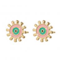 Evil Eye Earrings Brass Gear Wheel gold color plated for woman & enamel Sold By Pair
