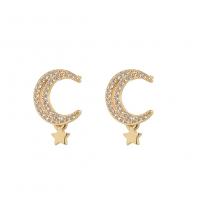 Cubic Zirconia Micro Pave Brass Earring Moon and Star gold color plated micro pave cubic zirconia & for woman Sold By Pair