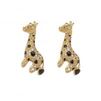 Cubic Zirconia Micro Pave Brass Earring, Giraffe, gold color plated, micro pave cubic zirconia & for woman & enamel, 9x21mm, Sold By Pair