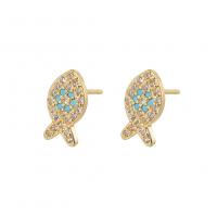 Cubic Zirconia Micro Pave Brass Earring, Fish, gold color plated, micro pave cubic zirconia & for woman, 6.20x11mm, Sold By Pair