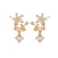 Brass Drop Earring, gold color plated, micro pave cubic zirconia & for woman, 9.20x18.50mm, Sold By Pair