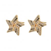 Cubic Zirconia Micro Pave Brass Earring Star gold color plated micro pave cubic zirconia & for woman & enamel Sold By Pair