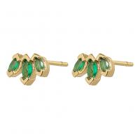 Boucles d'oreilles en laiton zircon cubique pavent, Placage de couleur d'or, pavé de micro zircon & pour femme, vert, 7.20x5.50mm, Vendu par paire