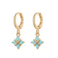 Huggie Hoop Drop Earring, Brass, gold color plated, micro pave cubic zirconia & for woman, blue, 9.30x24.50mm, Sold By Pair