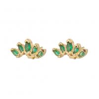 Cubic Zirconia Micro Pave Brass Earring, gold color plated, micro pave cubic zirconia & for woman, green, 12x6.50mm, Sold By Pair