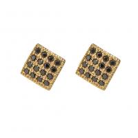 Boucles d'oreilles en laiton zircon cubique pavent, cadre, Placage de couleur d'or, pavé de micro zircon & pour femme, noire, 6.50x6.50mm, Vendu par paire