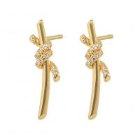 Cubic Zirconia Micro Pave Brass Earring, gold color plated, micro pave cubic zirconia & for woman, 5x21mm, Sold By Pair
