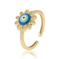 Evil Eye Jewelry Ring Finger, cobre, cromado de cor dourada, Ajustável & micro pavimento em zircônia cúbica & para mulher & esmalte, azul, 21mm, vendido por PC