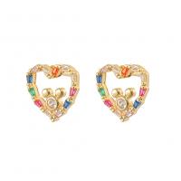 Cubic Zirconia Micro Pave Brass Earring Heart gold color plated micro pave cubic zirconia & for woman & hollow Sold By Pair
