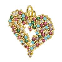 Cubic Zirconia Micro Pave 925 Sterling Silver Pendant, Brass, Heart, gold color plated, fashion jewelry & DIY & micro pave cubic zirconia, multi-colored, 20x21x2mm, Hole:Approx 3mm, 10PCs/Lot, Sold By Lot