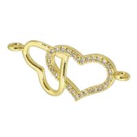 Cubic Zirconia Micro Pave Brass Connector, Heart, gold color plated, fashion jewelry & DIY & micro pave cubic zirconia, golden, 26x11x2mm, Hole:Approx 2mm, 10PCs/Lot, Sold By Lot