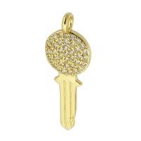 Cubic Zirconia Micro Pave 925 Sterling Silver Pendant, Brass, Key, gold color plated, fashion jewelry & DIY & micro pave cubic zirconia, golden, 8x23x2mm, Hole:Approx 2mm, 10PCs/Lot, Sold By Lot