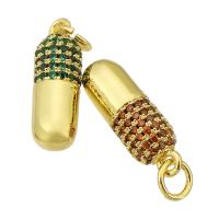 Zircon cubique Micro Pave pendentif en argent sterling, laiton, capsule, Placage de couleur d'or, bijoux de mode & DIY & pavé de micro zircon, plus de couleurs à choisir, 6x17x6mm, Trou:Environ 3mm, 10PC/lot, Vendu par lot