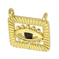Cubic Zirconia Micro Pave 925 Sterling Silver Pendant, Brass, Rectangle, gold color plated, fashion jewelry & DIY & evil eye pattern & micro pave cubic zirconia & double-hole, golden, 16x16x2mm, Hole:Approx 1.5mm, 10PCs/Lot, Sold By Lot