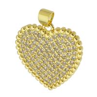 Zircon cubique Micro Pave pendentif en argent sterling, laiton, coeur, Placage de couleur d'or, bijoux de mode & DIY & pavé de micro zircon, doré, 21x22x2mm, Trou:Environ 3.5mm, 10PC/lot, Vendu par lot