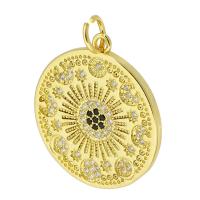 Cubic Zirconia Micro Pave 925 Sterling Silver Pendant, Brass, Round, gold color plated, fashion jewelry & DIY & micro pave cubic zirconia, golden, 21x23x1.50mm, Hole:Approx 3.5mm, 10PCs/Lot, Sold By Lot