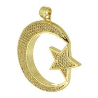 Cubic Zirconia Micro Pave 925 Sterling Silver Pendant, Brass, Moon and Star, gold color plated, fashion jewelry & DIY & micro pave cubic zirconia, golden, 33x33x4mm, Hole:Approx 4mm, 5PCs/Lot, Sold By Lot