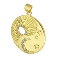 Cubic Zirconia Micro Pave 925 Sterling Silver Pendant, Brass, Round, gold color plated, fashion jewelry & DIY & micro pave cubic zirconia, golden, 25x28x2mm, Hole:Approx 3mm, 10PCs/Lot, Sold By Lot