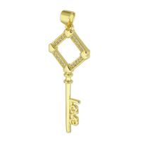 Cubic Zirconia Micro Pave 925 Sterling Silver Pendant, Brass, Key, gold color plated, fashion jewelry & DIY & micro pave cubic zirconia, golden, 14x38x2mm, Hole:Approx 3mm, 10PCs/Lot, Sold By Lot