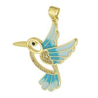 Cubic Zirconia Micro Pave Brass Pendant, Bird, gold color plated, fashion jewelry & DIY & micro pave cubic zirconia & enamel, blue, 31x31x2mm, Hole:Approx 3.5mm, 10PCs/Lot, Sold By Lot