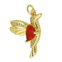 Cubic Zirconia Micro Pave Brass Pendant, Bird, gold color plated, fashion jewelry & DIY & micro pave cubic zirconia, two different colored, 18x23x5mm, Hole:Approx 3mm, 10PCs/Lot, Sold By Lot