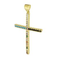 Cubic Zirconia Micro Pave Brass Pendant, Cross, gold color plated, fashion jewelry & DIY & micro pave cubic zirconia, multi-colored, 24x30x2.50mm, Hole:Approx 3mm, 10PCs/Lot, Sold By Lot