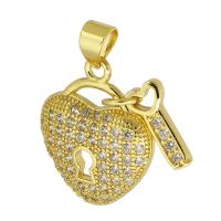 Cubic Zirconia Micro Pave Brass Pendant heart and key gold color plated fashion jewelry & DIY & micro pave cubic zirconia golden Approx 3mm Sold By Lot