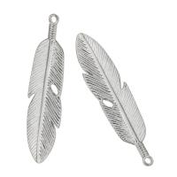 Tibetan Style Feather Pendants, antique silver color plated, Unisex, silver color, nickel, lead & cadmium free, 10x60x3mm, Hole:Approx 2mm, Sold By KG