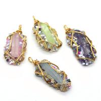 Resin Pendant, with brass wire & Quartz, gold color plated, DIY, more colors for choice, 20x45-25x50mm, Sold By PC