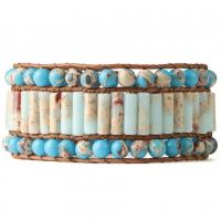 Impression Jasper Bracelet, with Tibetan Style, three layers & for woman, 32mm, Sold Per Approx 8.27 Inch Strand