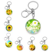 Bag Purse Charms Keyrings Keychains, Tibetan Style, with Glass, Round, silver color plated, different styles for choice & double-sided, more colors for choice, nickel, lead & cadmium free, Sold By PC