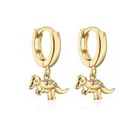 Huggie Hoop Drop Earring Brass Dinosaur gold color plated & micro pave cubic zirconia & for woman Sold By Pair