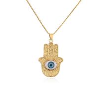 Дурной глаз ожерелье ювелирных изделий, Латунь, с пластик, плакирован золотом, Женский, Много цветов для выбора, 26x44mm, длина:Приблизительно 17.7 дюймовый, продается PC