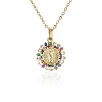 Cubic Zircon Micro Pave Brass Necklace, gold color plated, micro pave cubic zirconia & for woman, multi-colored, 17x24mm, Length:Approx 17.7 Inch, Sold By PC