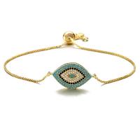 Bracelet Evil Eye bijoux, laiton, Placage de couleur d'or, pavé de micro zircon & pour femme, plus de couleurs à choisir, 25x15mm, Longueur:24 cm, Vendu par PC