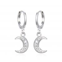 Huggie Hoop Drop Earring Brass Moon plated micro pave cubic zirconia & for woman 10.60mm Sold By Pair
