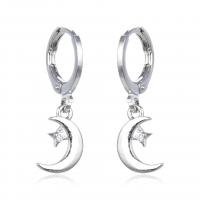 Huggie Hoop Drop Earring Brass Moon and Star plated micro pave cubic zirconia & for woman Sold By Pair