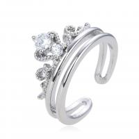 Cubic Zirconia Micro Pave Brass Ring Crown plated Adjustable & micro pave cubic zirconia & for woman & hollow Sold By PC