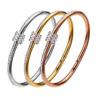 Titanium Steel Bangle, for woman & with rhinestone, more colors for choice, 58mm, Sold By PC