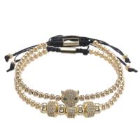 Cubic Zirconia Micro Pave Brass Bracelet with Wax Cord micro pave cubic zirconia & for woman Length 16-25 cm Sold By Set