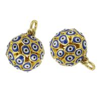 Evil Eye Pendants, Brass, Round, gold color plated, fashion jewelry & DIY & enamel, multi-colored, 13x14x13mm, Hole:Approx 3mm, 10PCs/Lot, Sold By Lot