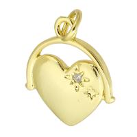 Cubic Zirconia Micro Pave Brass Pendant, Heart, gold color plated, fashion jewelry & DIY & micro pave cubic zirconia, golden, 15x17x2mm, Hole:Approx 3mm, 10PCs/Lot, Sold By Lot