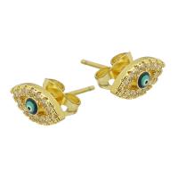 Cubic Zirconia Micro Pave Brass Earring, gold color plated, fashion jewelry & DIY & evil eye pattern & micro pave cubic zirconia & enamel, golden, 10x5x14mm, 10Pairs/Lot, Sold By Lot