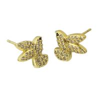 Cubic Zirconia Micro Pave Brass Earring, Bird, gold color plated, fashion jewelry & DIY & micro pave cubic zirconia, golden, 11x10x14mm, 10Pairs/Lot, Sold By Lot