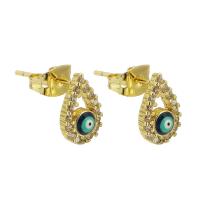 Evil Eye Earrings, Brass, gold color plated, fashion jewelry & DIY & evil eye pattern & micro pave cubic zirconia & enamel, golden, 6.50x10x14mm, 10Pairs/Lot, Sold By Lot
