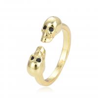 Brass Cuff Finger Ring, Skull, plated, Adjustable & Unisex & micro pave cubic zirconia, more colors for choice, Sold By PC