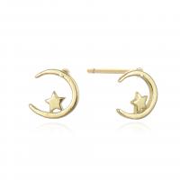 Brass Stud Earring Moon and Star plated for woman 7.80mm Sold By Pair