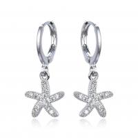 Huggie Hoop Drop Earring Brass Starfish plated micro pave cubic zirconia & for woman 10.60mm Sold By Pair