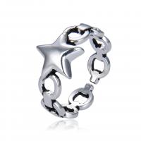 Brass Cuff Finger Ring Star platinum color plated Adjustable & Unisex & hollow silver color Sold By PC